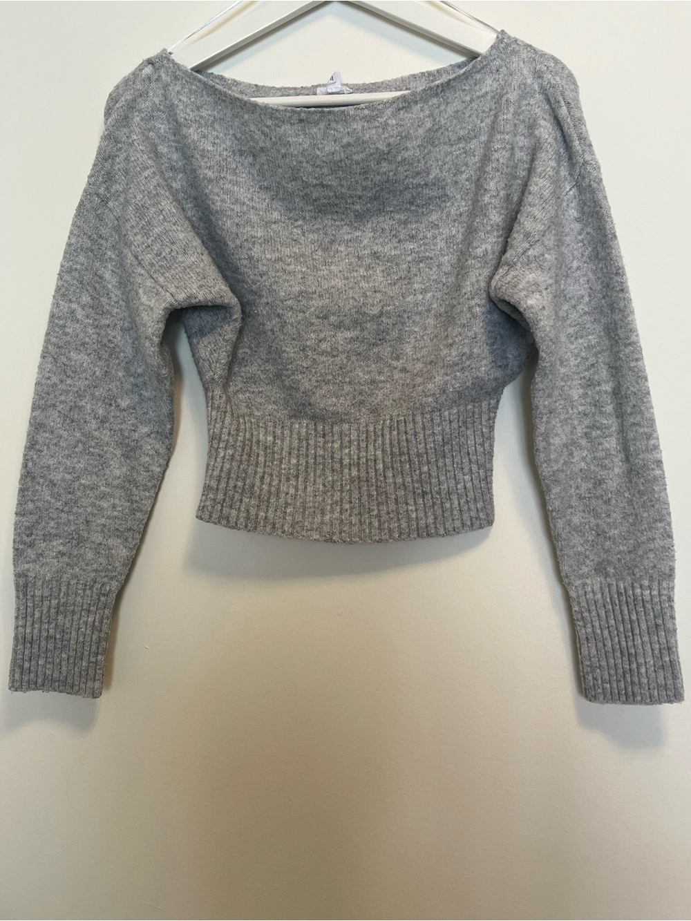 Garage Off-Shoulder Ribbed Hem Sweater - Gray